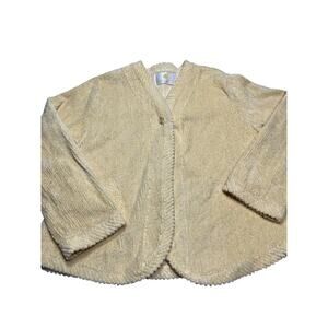 Vintage Stan Herman USA Textured Chenille Jacket Cardigan Medium Yellow Cream